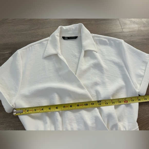 Zara white shirt dress wrap mini dress buttons oyster color size M colla… - Picture 9 of 10